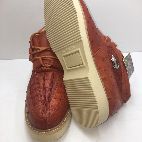 Men’s Crocodile/Ostrich Print Leather Shoes Cognac - Picture 5 of 5